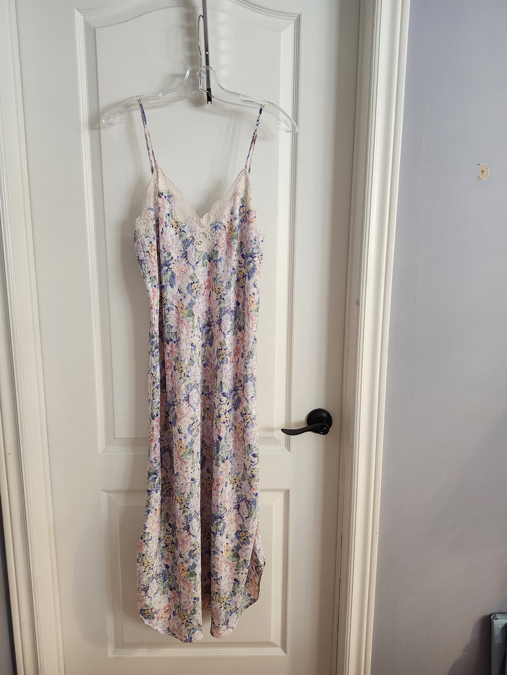 Vintage New Floral Lace-Trim Slip Nightgown in Pastel Pink and Blue